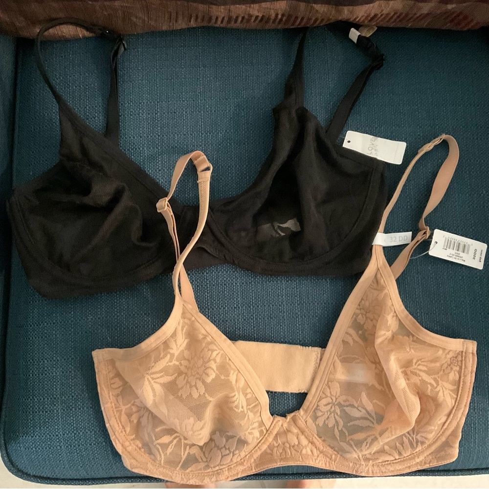 Brand New Gap Love Demi Lace Bras (2) in 32DD (Black and Beige)